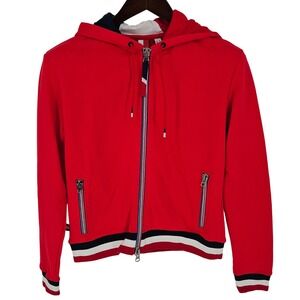 Rossignol Womens Red Full Zip Hoodie Tricolor Stripe Trim Sweatshirt Size S NEW
